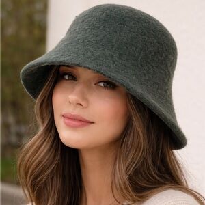 Elegant Rachel Zoe Woman’s Wool Blend Bucket/Cloche Hat Olive Green One Size